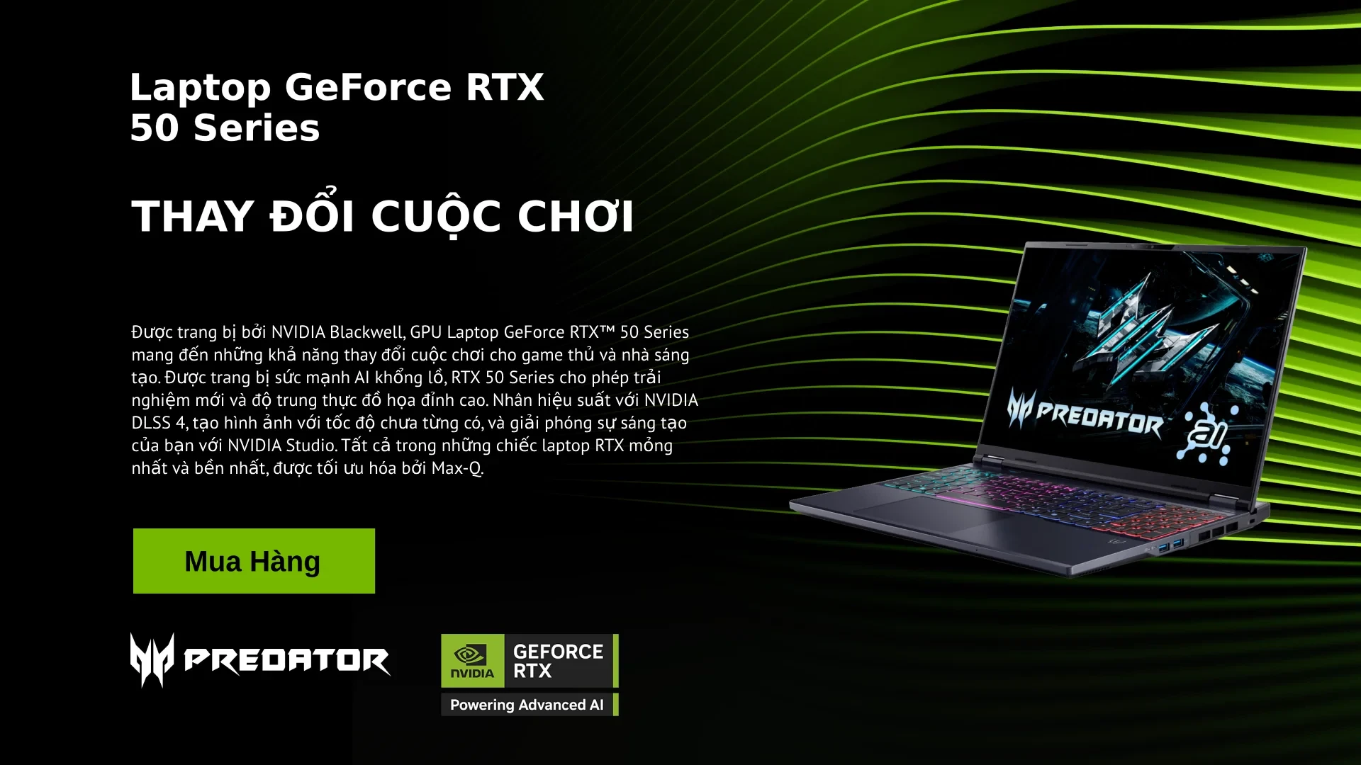 Laptop Gaming 2026 Acer nâng cấp RTX 50 Series và bảo hành 3S1